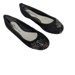 Bella Vita 6.5 NARROW Black‎ Suede Whimsigoth Ballerina Goth Grunge Flower Flats